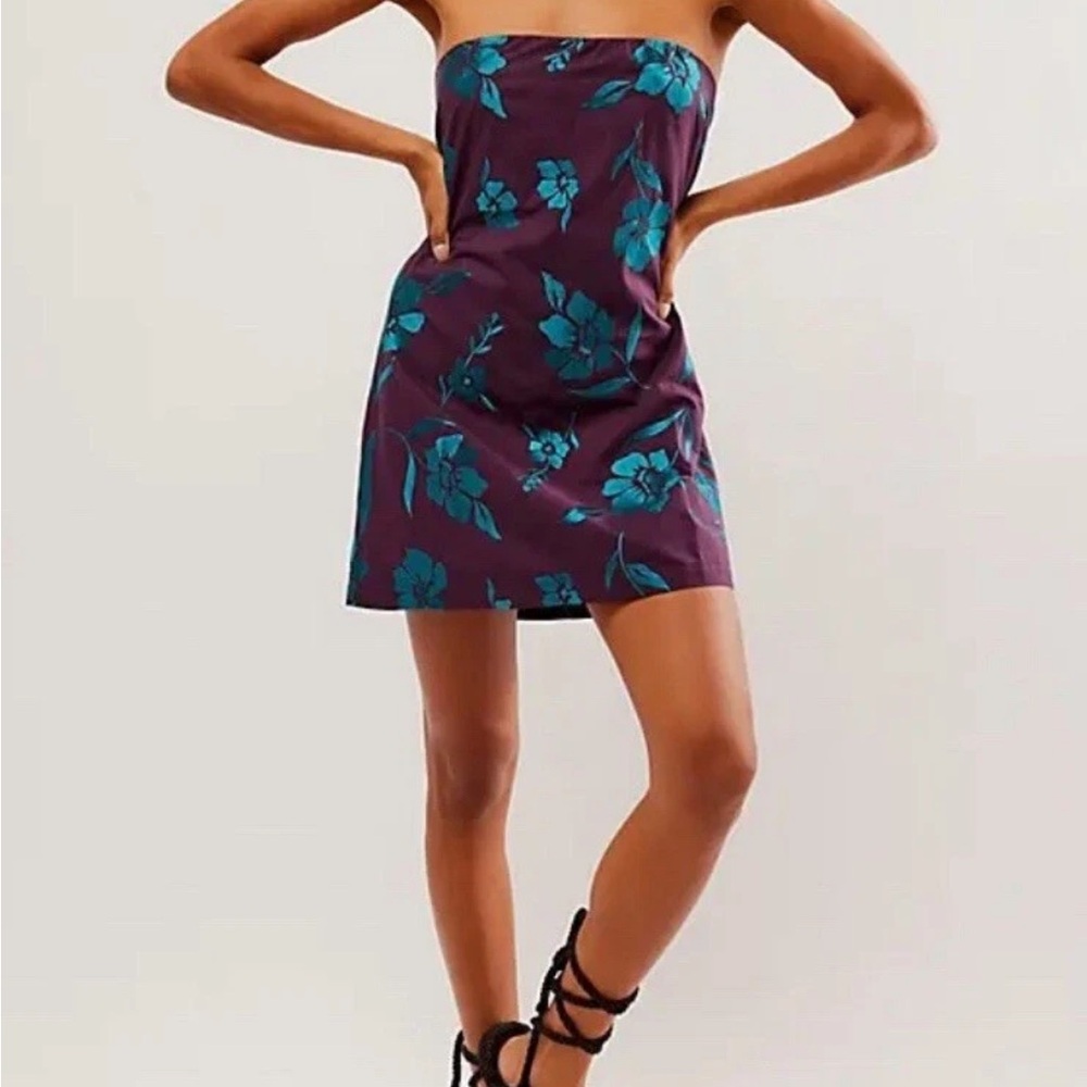 Free People Blue Strapless Sheath Dress Cocktail